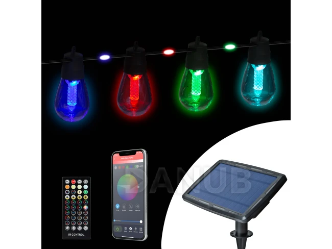 Smart solární světelný řetěz - 85 + 15 ks RGB LED - 14,5 m - bluetooth