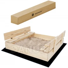 Zavíratelné pískoviště s lavičkami + geotextilie - 120x120 cm - dřevo