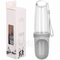 Láhev na vodu pro psy a kočky s filtrem a napajedlem, 350 ml, šedá, průhledná