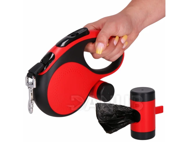 Automatické vodítko pro psa s nádobou na pytel, L - do 50 kg, délka 5 m, černo-červené