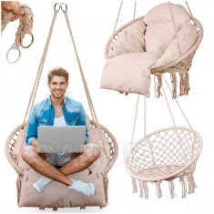 Závěsné křeslo s polštářem 60x80x120 cm - ecru