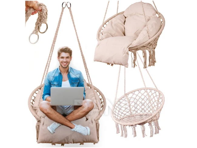 Závěsné křeslo s polštářem 60x80x120 cm - ecru