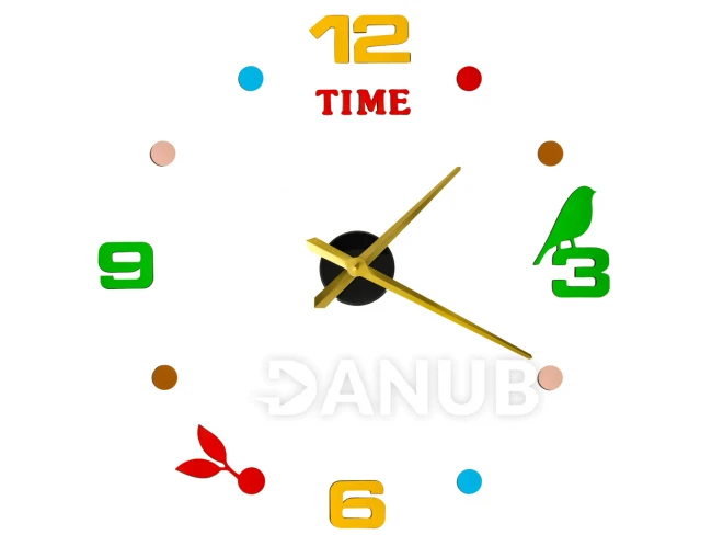 Nalepovací nástěnné hodiny s barevnými číslicemi 80-90cm - zlaté ručičky