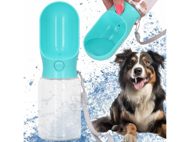 Láhev na vodu pro psy a kočky, s napajedlem a vodítkem - 340 ml
