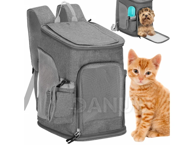 Přepravní batoh pro psy, kočky - 39 x 28 x 27 cm - šedý