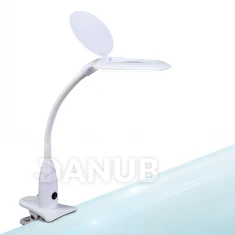 LED lampa na stůl - s lupou - kolíčkem - bílá