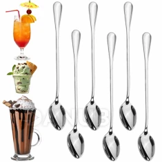 Lžičky na lattě a dezert - sada 6 ks - nerezavějící ocel - 19,7 cm - stříbrná