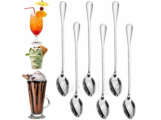 Lžičky na lattě a dezert - sada 6 ks - nerezavějící ocel - 19,7 cm - stříbrná