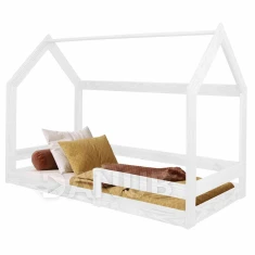 Springps Dětská dřevěná postel ve tvaru domečku bez nohou - 160x80cm - bílá