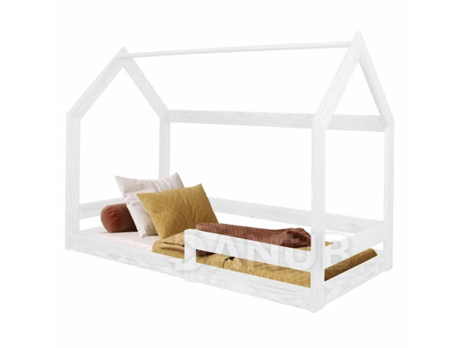 Springps Dětská dřevěná postel ve tvaru domečku bez nohou - 160x80cm - bílá