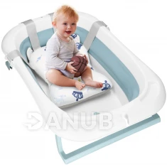 Skládací dětská vanička pro miminka - 35L - s teploměrem a podložkou - bílo-modrá