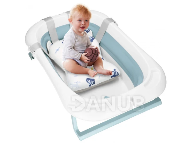 Skládací dětská vanička pro miminka - 35L - s teploměrem a podložkou - bílo-modrá