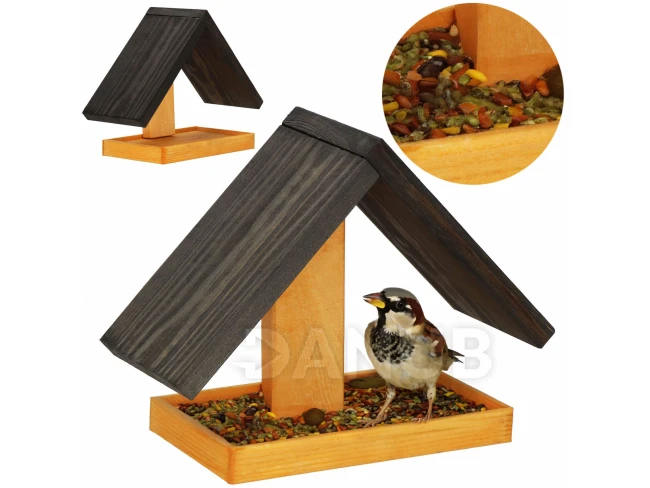 Dřevěné krmítko pro ptáčky se stříškou, velikost S - 22,55x31x23 cm - oranžovo-hnědé