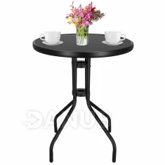 Zahradní stůl kulatý - 60 cm - tvrzené sklo - černý