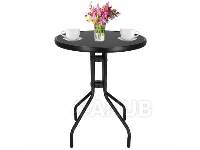 Zahradní stůl kulatý - 60 cm - tvrzené sklo - černý