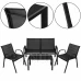 Sestava zahradního nábytku: sedačka, 2 židle a stůl se skleněnou deskou - černá