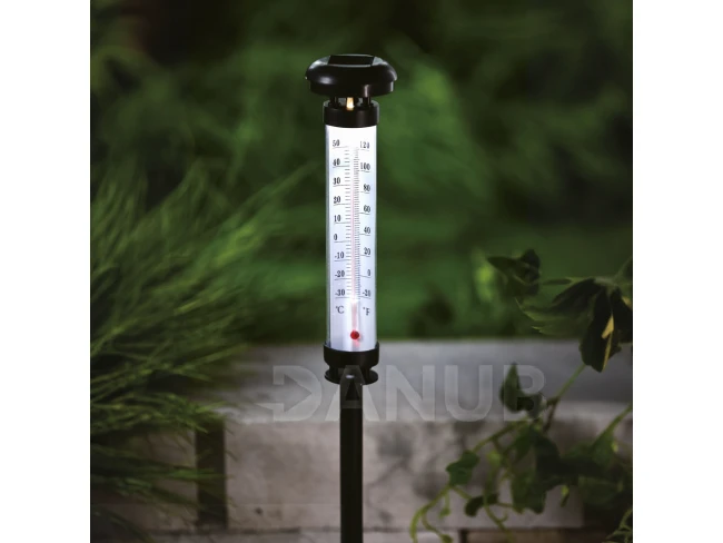 Solární zahradní teploměr - studená bílá LED - 6,3 x 44,5 cm
