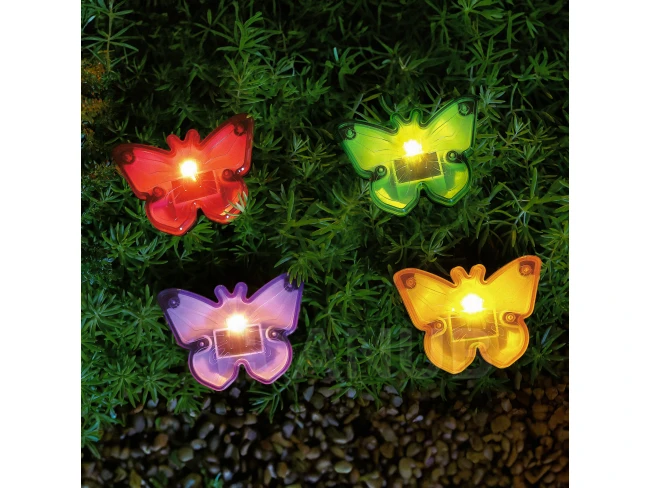 Zapichovací solární LED - motýli - barevné, černé - plast - 9 x 9 x 8,5 cm