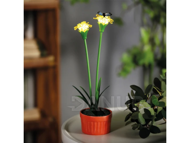 Barevné solární květiny - 8 x 8 x 32 cm - 10 teplých bílých LED - žlutá