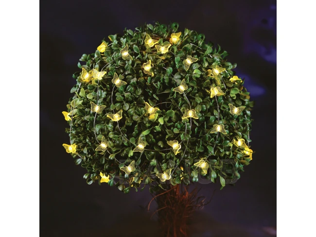 Solární světelný řetěz - motýl - 2,4 m - 25 teplých bílých LED