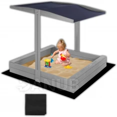 Dřevěné pískoviště se stříškou a lavičkami - 120x120 cm - zavíratelné - šedé