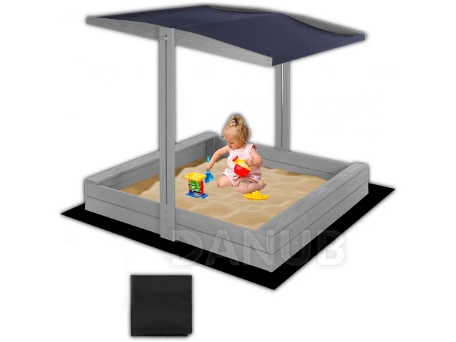 Dřevěné pískoviště se stříškou a lavičkami - 120x120 cm - zavíratelné - šedé