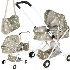 Kočárek pro panenky hluboký + taška - béžově šedý s hvězdičkami