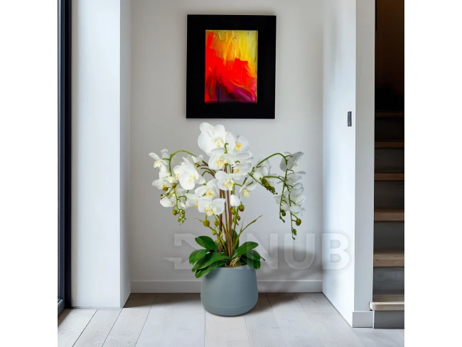 Umělá rostlina dekorace - orchidej - bílá - 83 cm