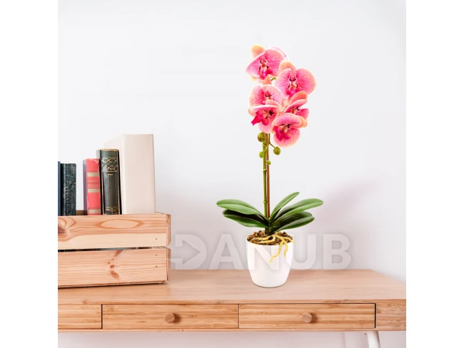 Umělá rostlina dekorace - orchidej - růžová - 42 cm