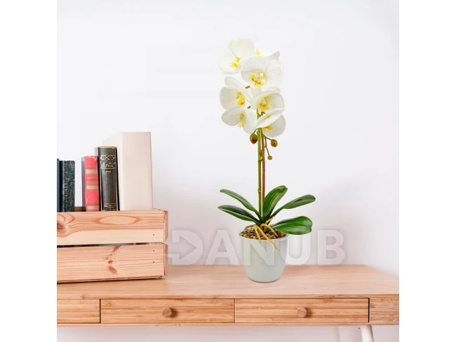 Umělá rostlina dekorace - orchidej - bílá - 42 cm