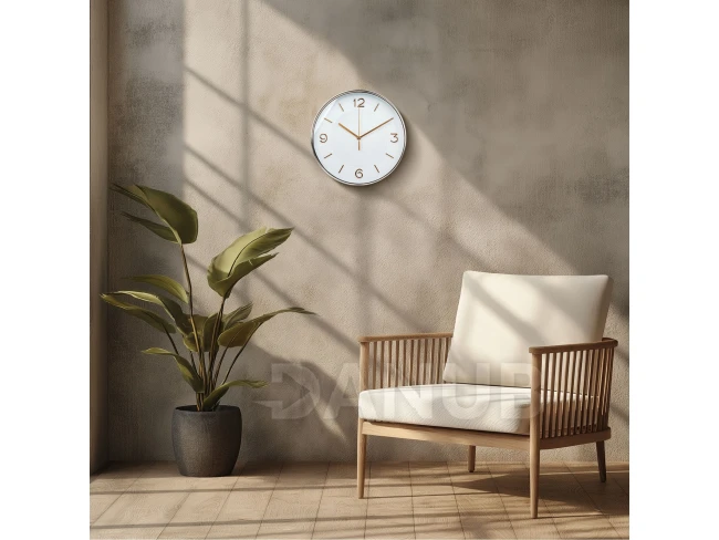 Nástěnné hodiny - 25 cm - plast, sklo - 1 x AA - bílé