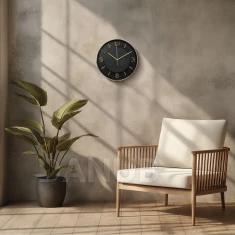 Nástěnné hodiny - 25 cm - plast, sklo - 1 x AA - černé