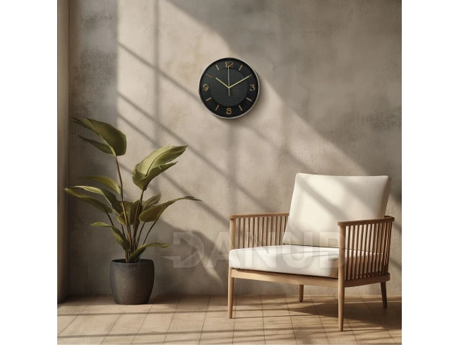 Nástěnné hodiny - 25 cm - plast, sklo - 1 x AA - černé