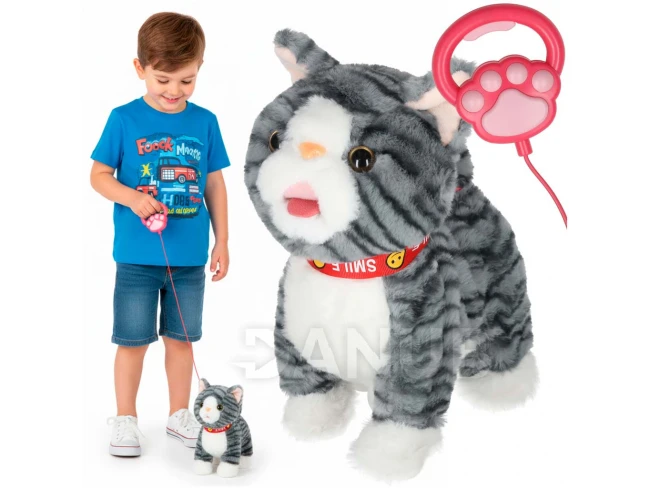 Interaktivní kočka na vodítku - šedá