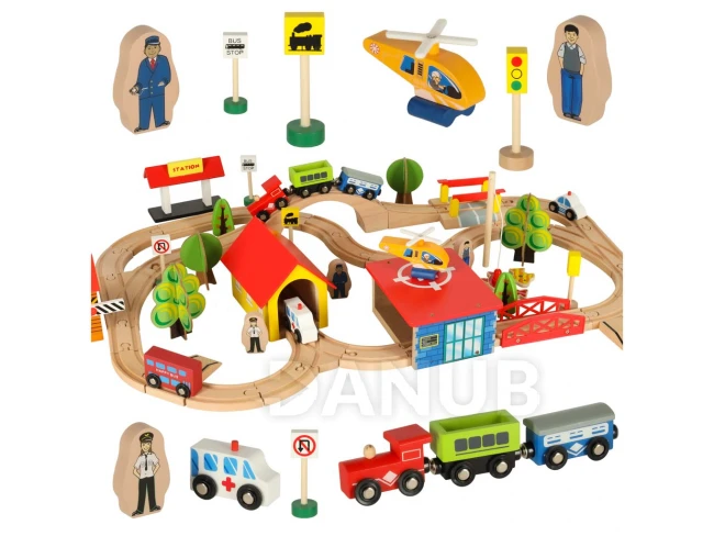 Dřevěná vlaková souprava - 69 komponentů