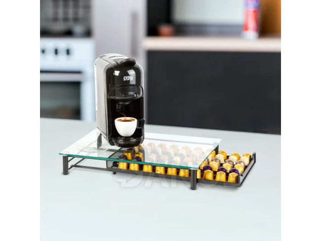 Kovový stojan na kávové kapsle – na 60 kapslí Nespresso – 410 x 260 x 60 mm – matná černá