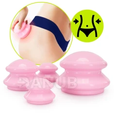 Čínské bankovní vaničky, gumové, pro masáž, sada 4 kusů, proti celulitidě, růžové