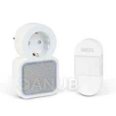 Digitální bezbateriový a bezdrátový zvonek – Kinetický – do zásuvky 220–240V AC – bílý – modrá LED