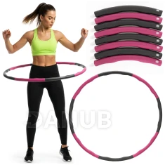 Hula hoop s NBR pěnou - 88 cm - skládací - šedo-růžový