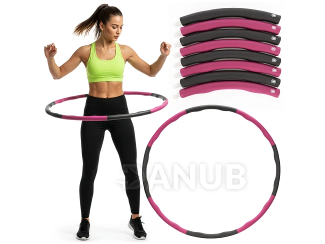 Hula hoop s NBR pěnou - 88 cm - skládací - šedo-růžový