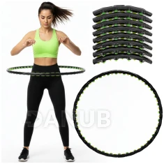 Hula hoop s masážními výstupky - 88 cm - skládací - černo-zelený