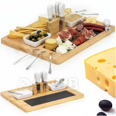 Servírovací deska na občerstvení - 40x30 cm -14-dílná sada - bambus