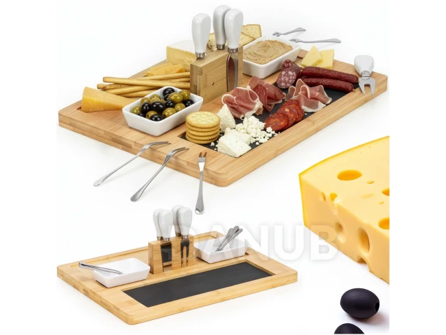 Servírovací deska na občerstvení - 40x30 cm -14-dílná sada - bambus