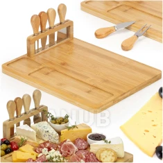 Servírovací talíř o rozměrech 35x28 cm s noži a vidličkou - bambus