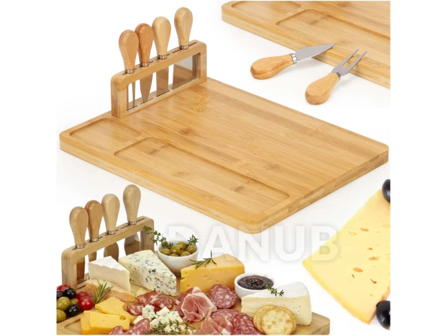 Servírovací talíř o rozměrech 35x28 cm s noži a vidličkou - bambus