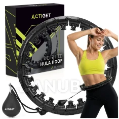 Hula hoop se závažím a výstupky - 24 skládacích prvků - černý