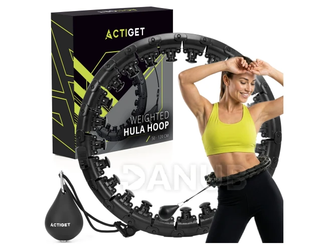 Hula hoop se závažím a výstupky - 24 skládacích prvků - černý