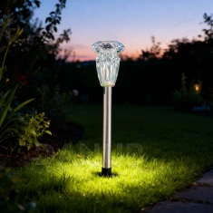 Zápichová solární lampa – 1× teplá bílá – chrom – 6 x 38,5 cm
