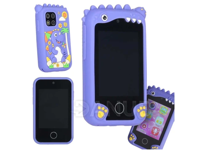 Chytrý telefon pro děti s fotoaparátem, 8GB karta, modrý dinosaurus