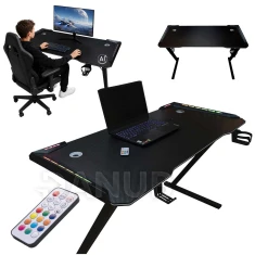 Herní stůl s LED RGB podsvícením - 120x60cm - černý